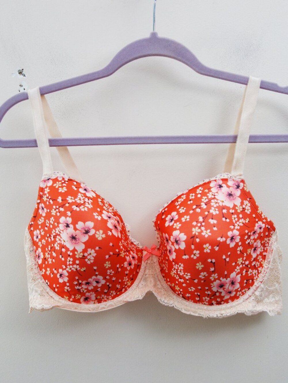 Victorias Secret Dream Angel Lined Demi Floral Orange Bra (40D) NWOT!